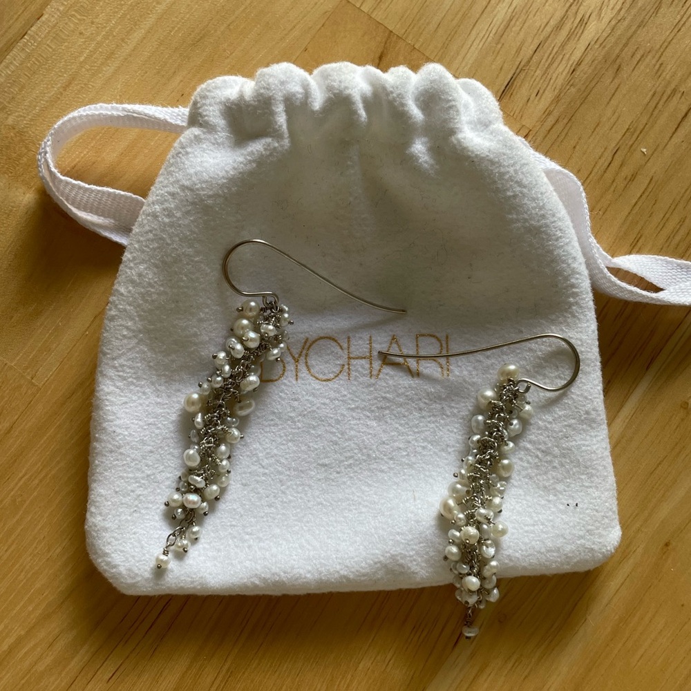 NWOT BYCHARI Silver and White Pearl Cluster Earrings